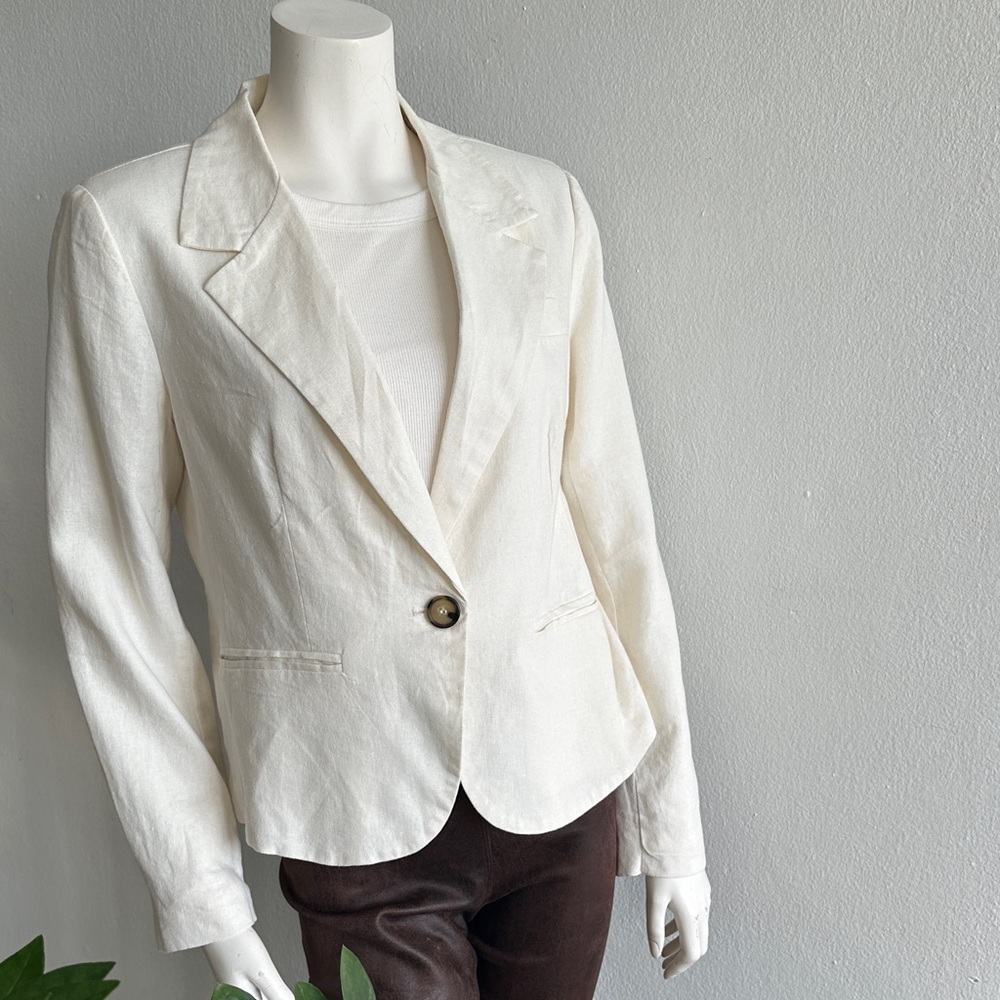 H for HALSTON Linen Blend Blazer in Bone White, Medium